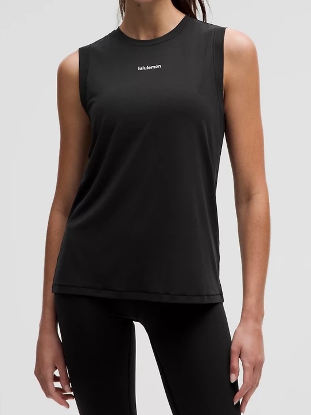 NWOT Lululemon Jersey Training Muscle Tank Top Long Wordmark Black 12